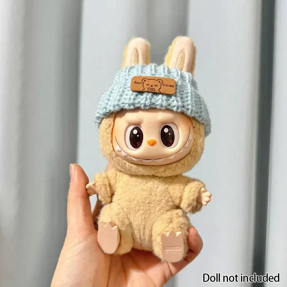 For 15-17 cm v1v2 Labubu Clothes outfit Labubu Sitting Party Bear Label Scarf Hat Bag Dolls Accessories Cute Decoration
