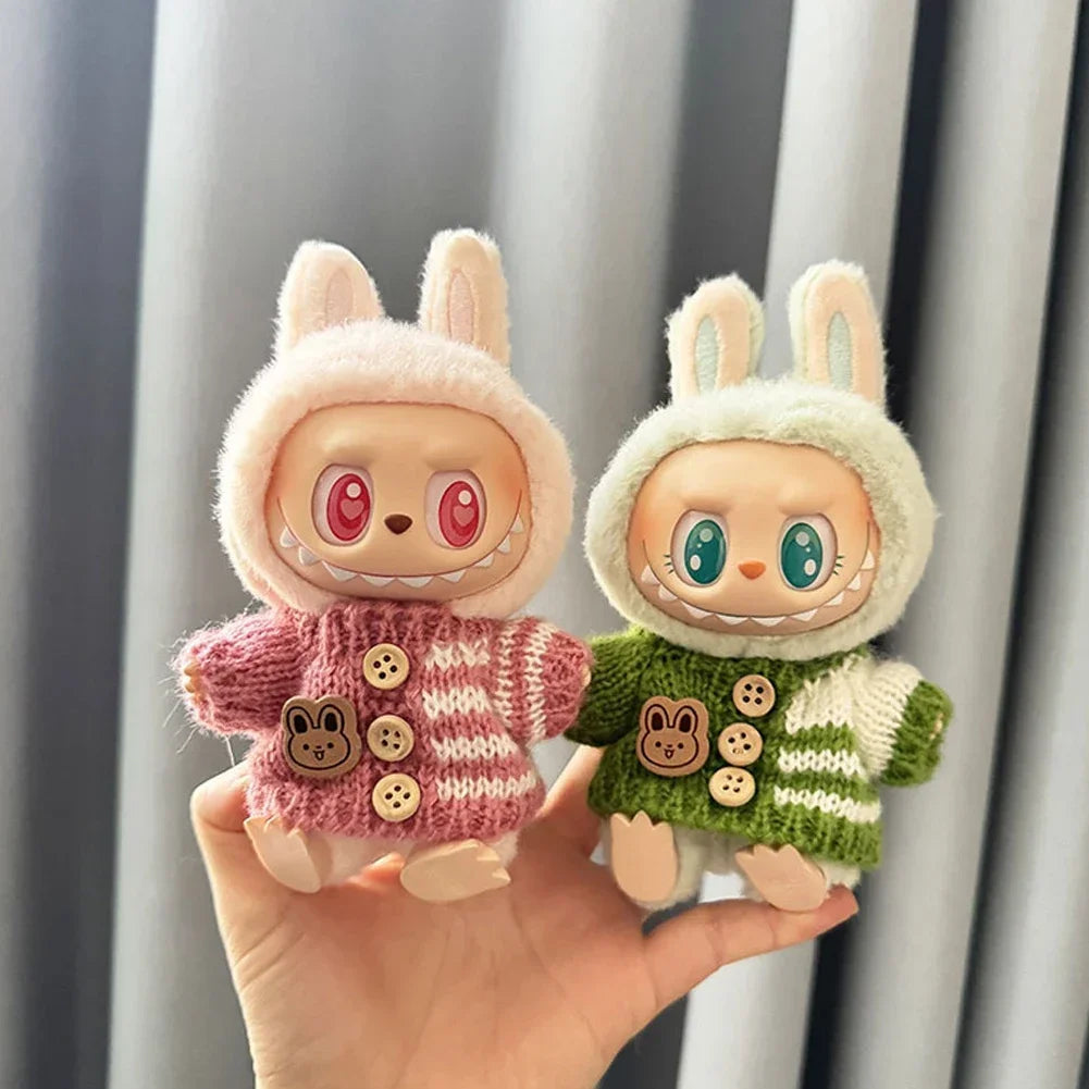 For 15-17 cm v1v2 Labubu Clothes outfit Labubu Sitting Party Bear Label Scarf Hat Bag Dolls Accessories Cute Decoration